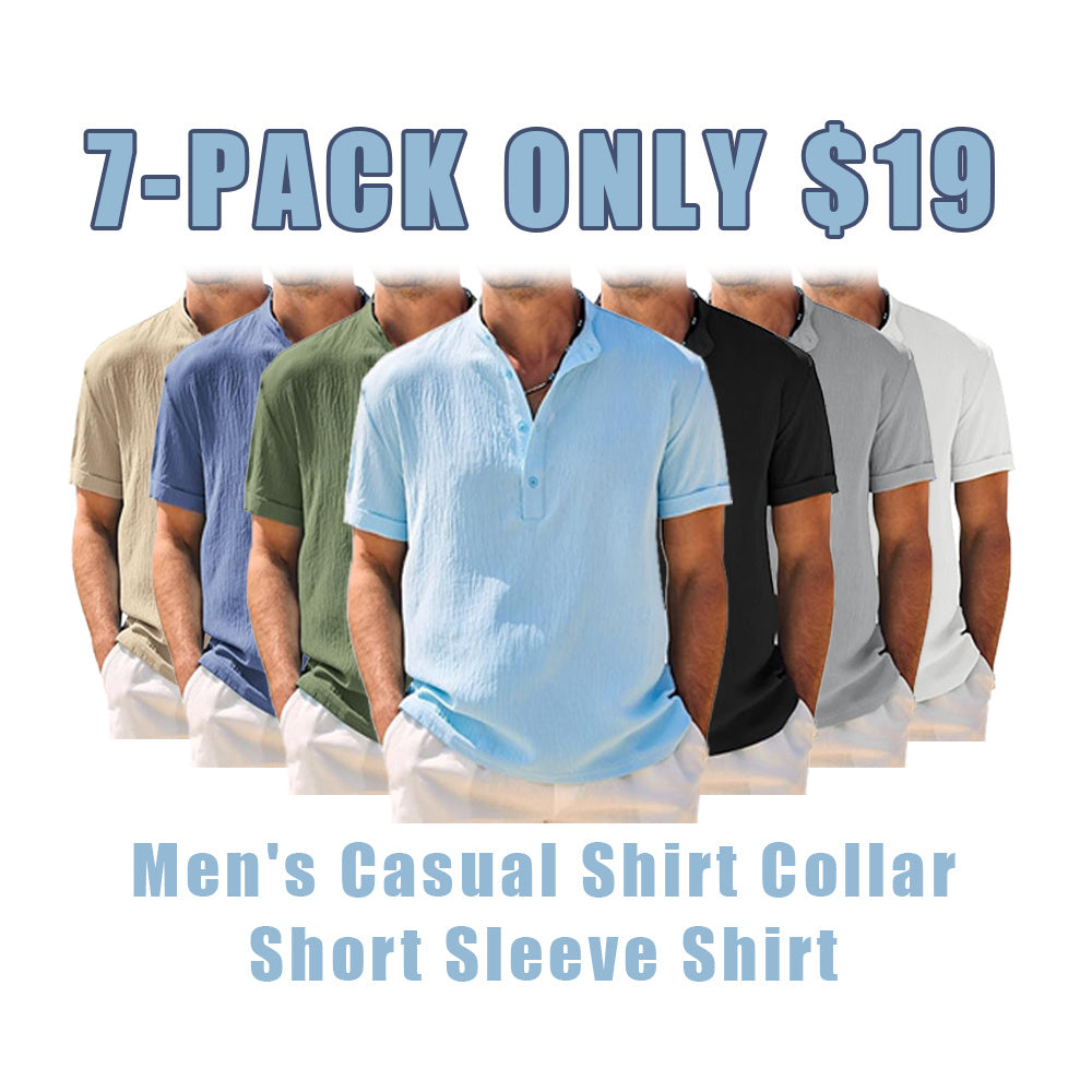 Men's Casual Henley Shirt Band Collar Short Sleeve Shirt Summer Beach Hippie T-Shirt