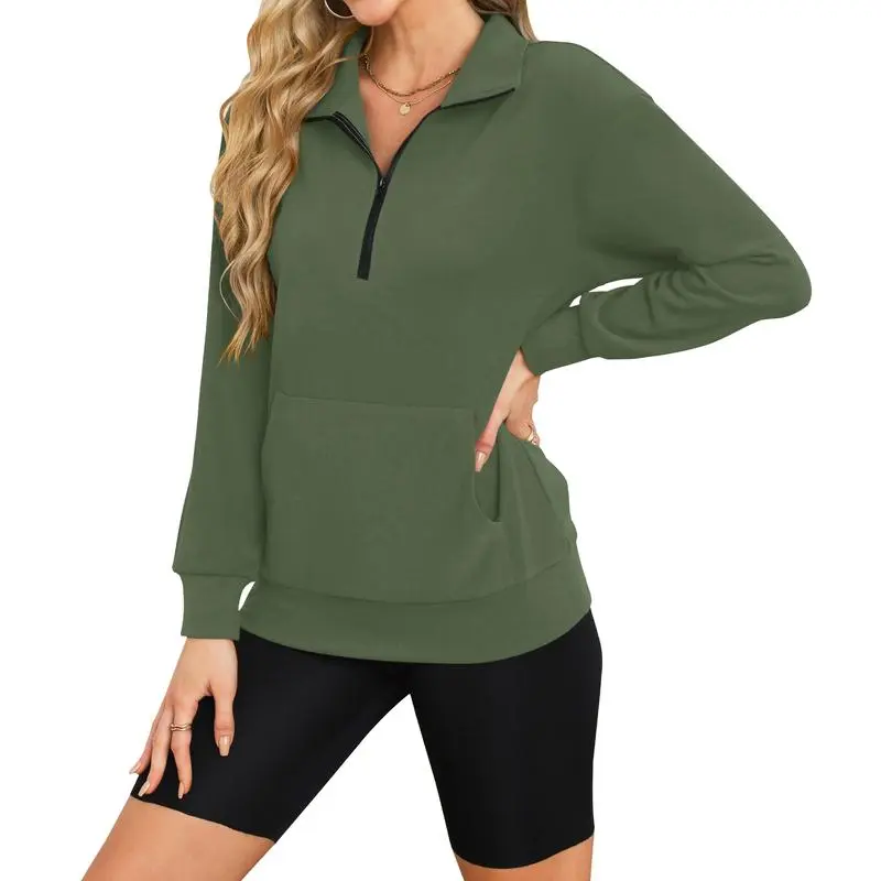Women's Half Zip Sweatshirt Hoodless Hoodie Stand Collar Fleece Longsleeve Oversized