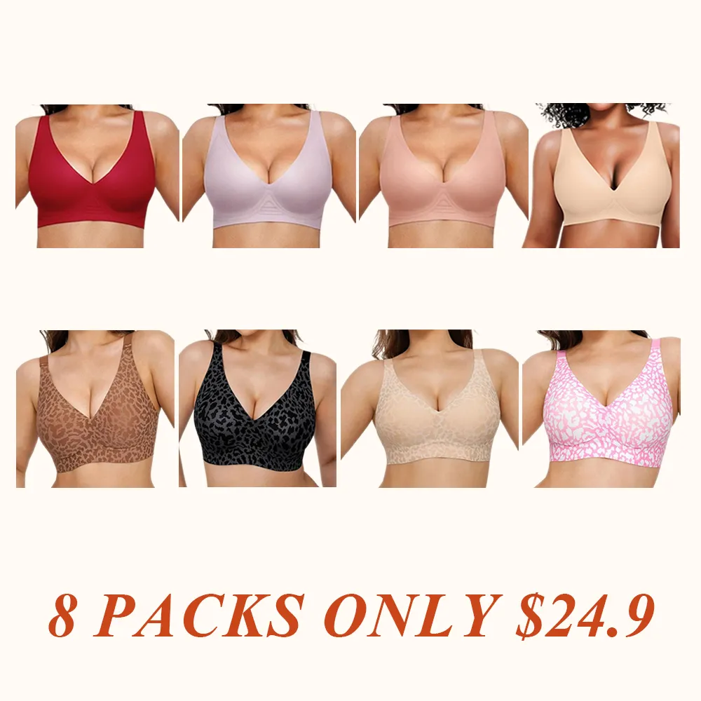 Wireless No Underwire Leopard Print Jelly Bra Everyday Comfort Push Up Seamless T-Shirt Bra