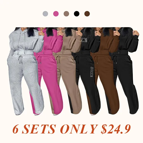 Hooded Long Sleeve Sweatshirt and Casual Wide Leg Sweatpants Set