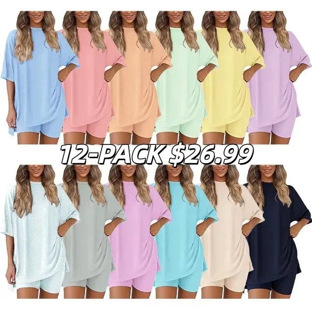 🔥Women's Two Piece Lounge Set 2026 Summer Casual Oversized Shirts Biker Shorts Matching Airport Travel Outfit