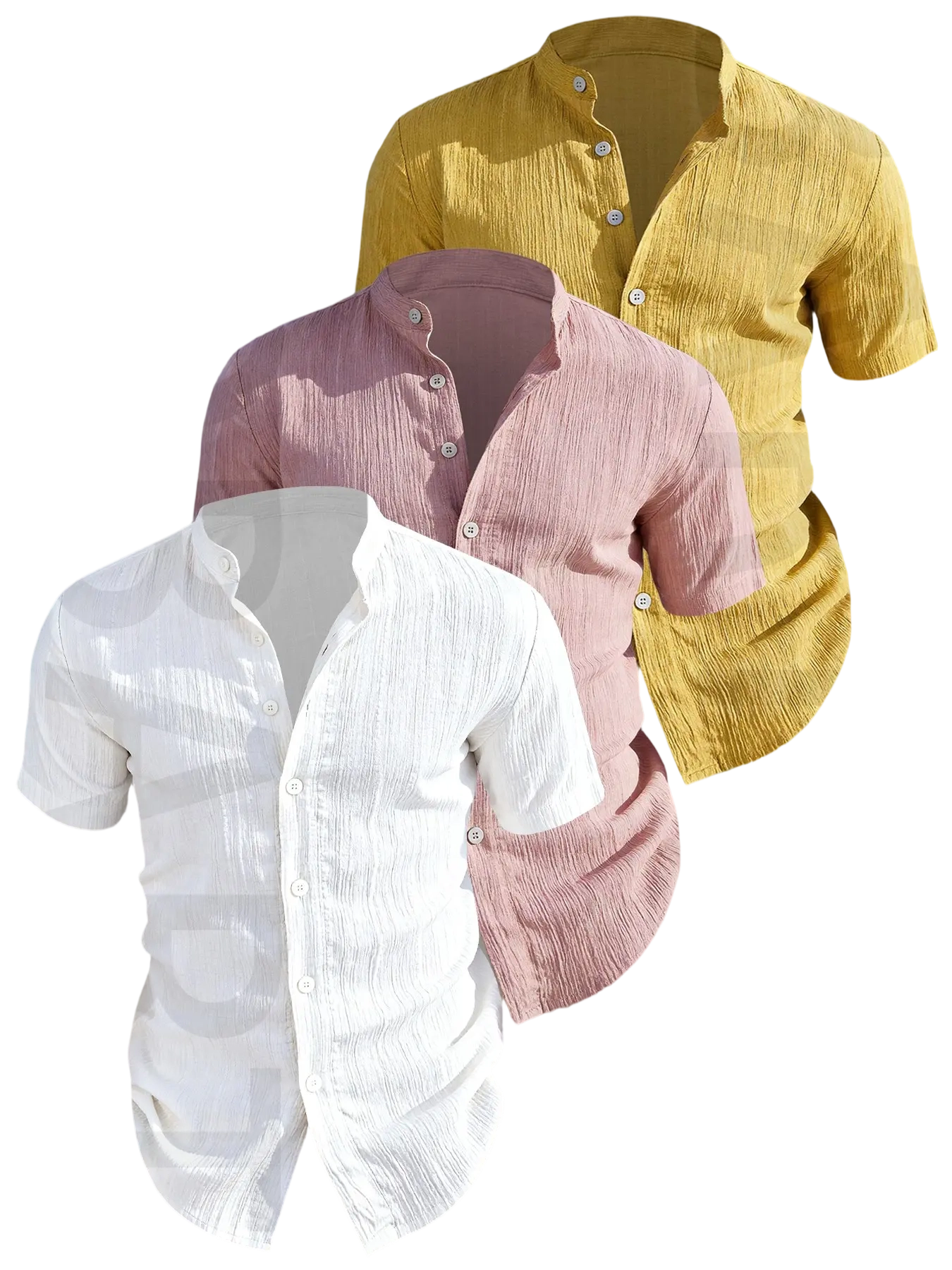 12pcs Men's Summer Short Sleeve Shirts, Lightweight Breathable Plain Solid Color Button-Up Casual Menswear Tops with Stand Collar, Casual Attire, Low-Cut Neckline Shirts for Beach, Pool Parties and Vacation, Gift for Husband