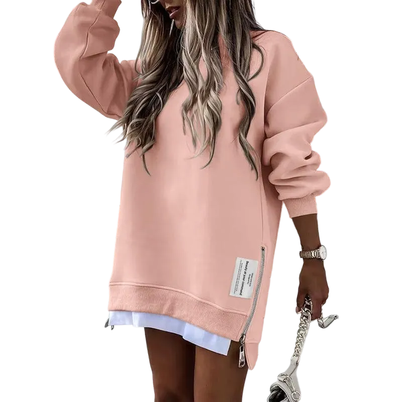 Women's pullover sweatshirt with slit casual dress