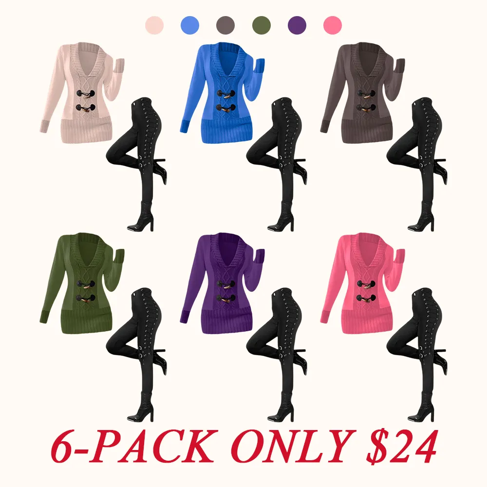 Women's suit: faux horn button sweater and loop-buttoned leggings