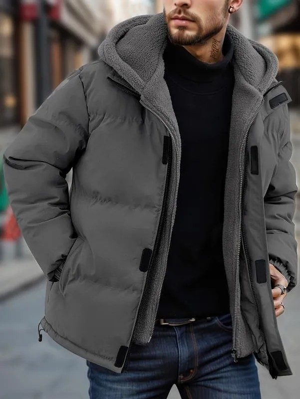 Men's Thickened Windproof Winter Jacket - Cold-Resistant Warm Fleece Lined Hooded Coat