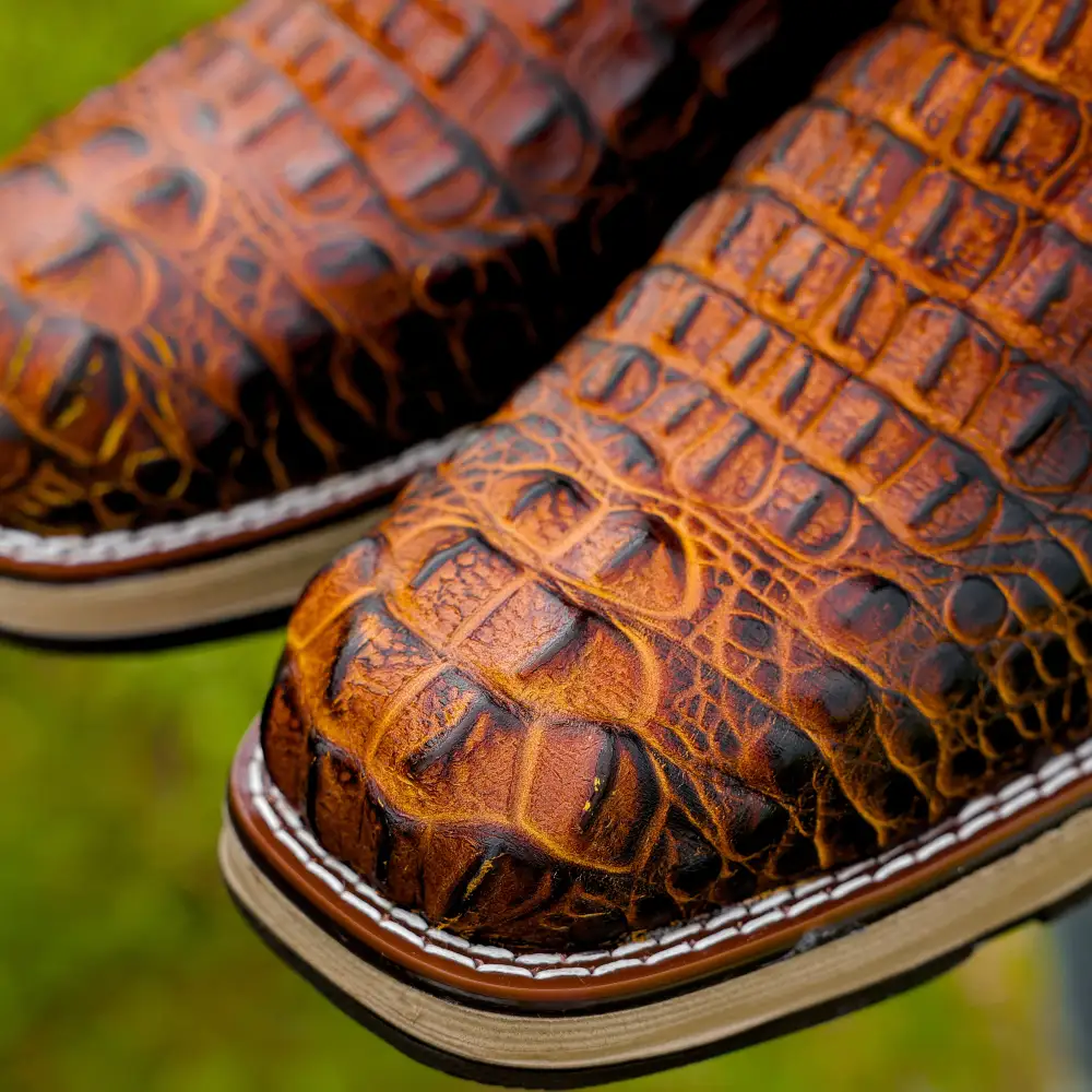 Honey Cognac Caiman Neck Leather Boots With 3D Lightweight Sole - Composite Toe