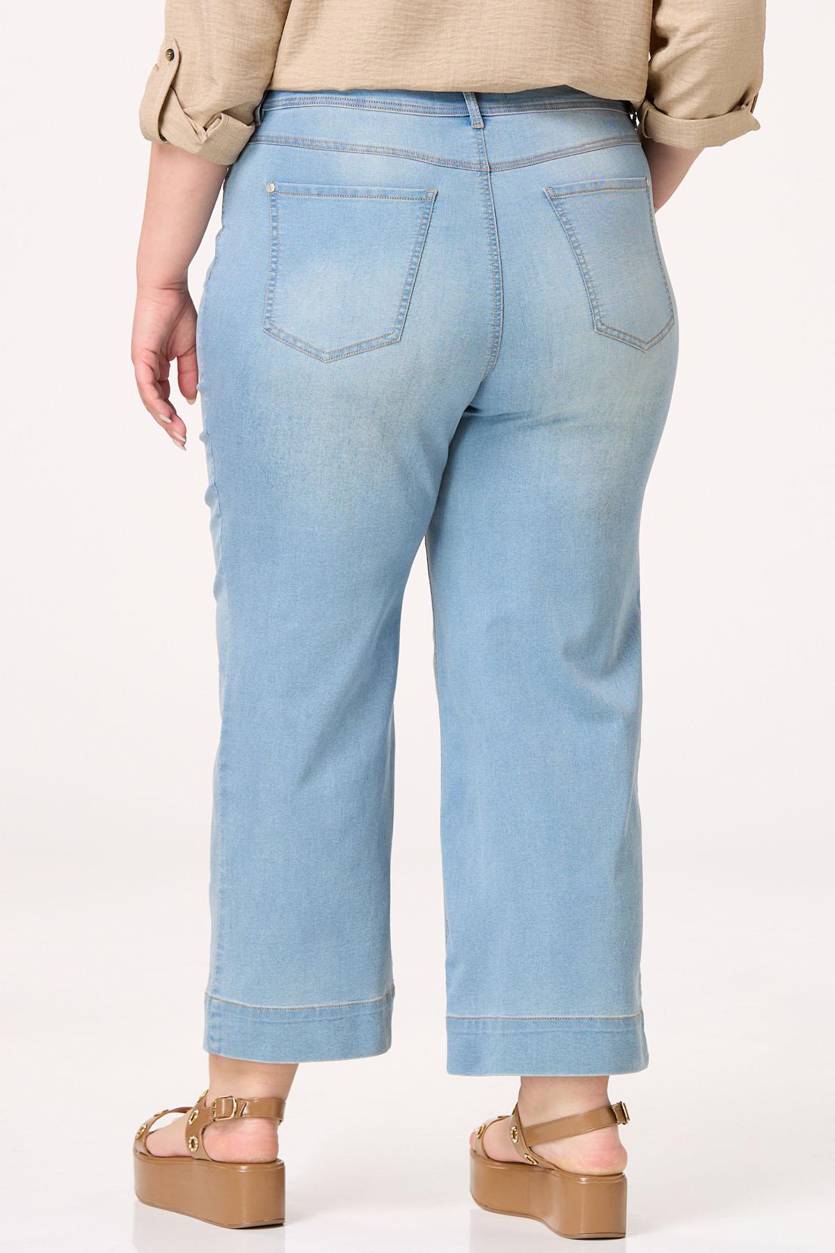 Plus Size Faded Blue Wide Leg Ankle Jeans