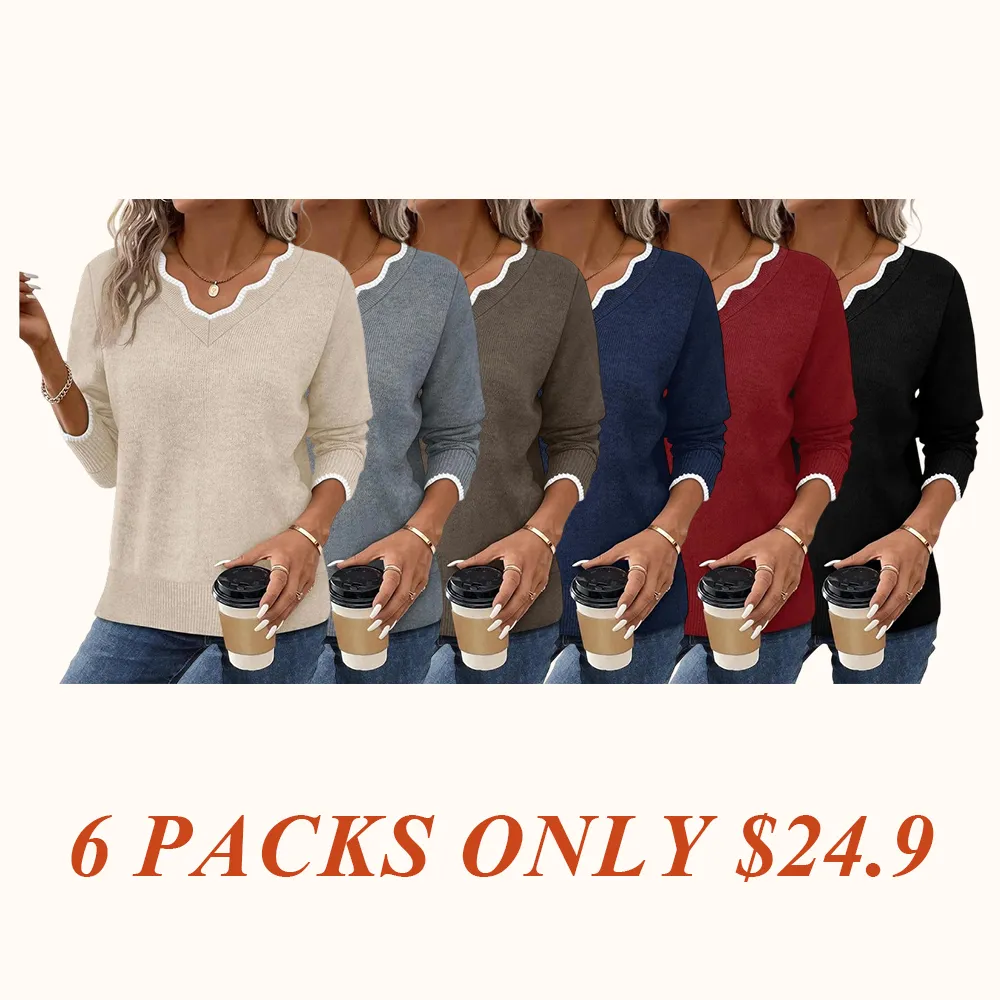 Women's Soft V-Neck Pullover Sweater Lightweight Knit Top for Layering Casual Apricot Longsleeves