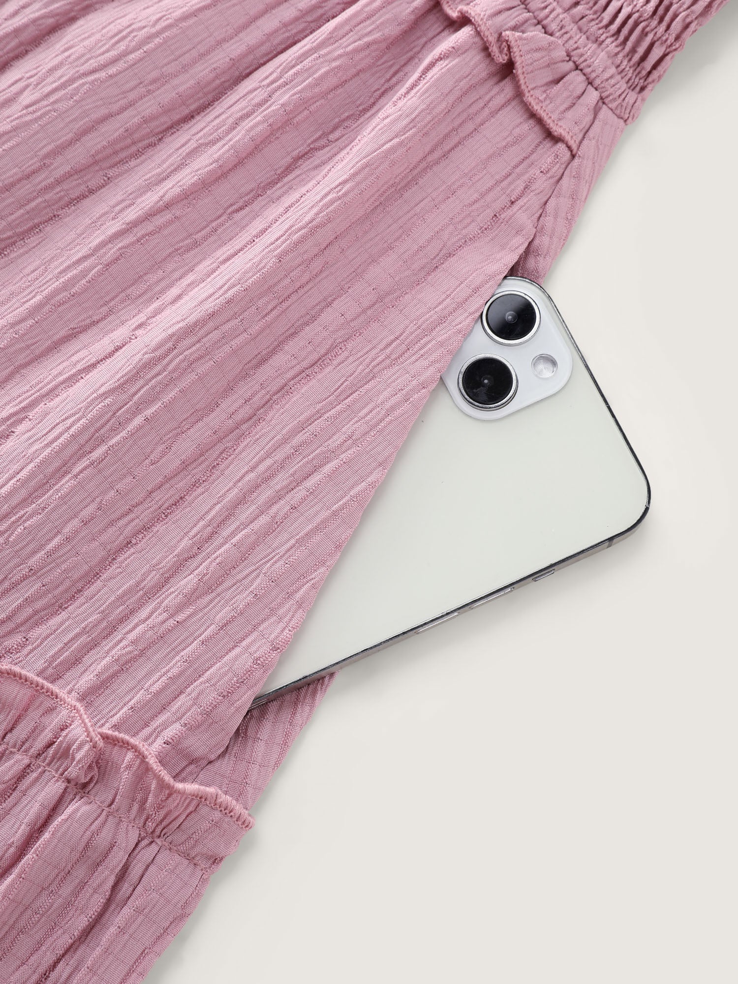 Shirred Bodice Flared Sleeve Pockets Mini Dress