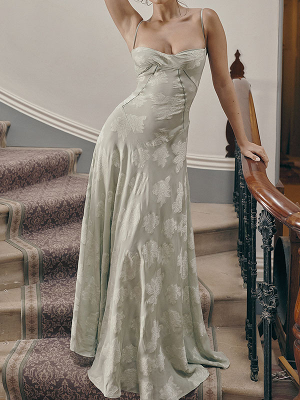 Flower Printed Sleeveless Spaghetti Neck Vacation Maxi Dresses