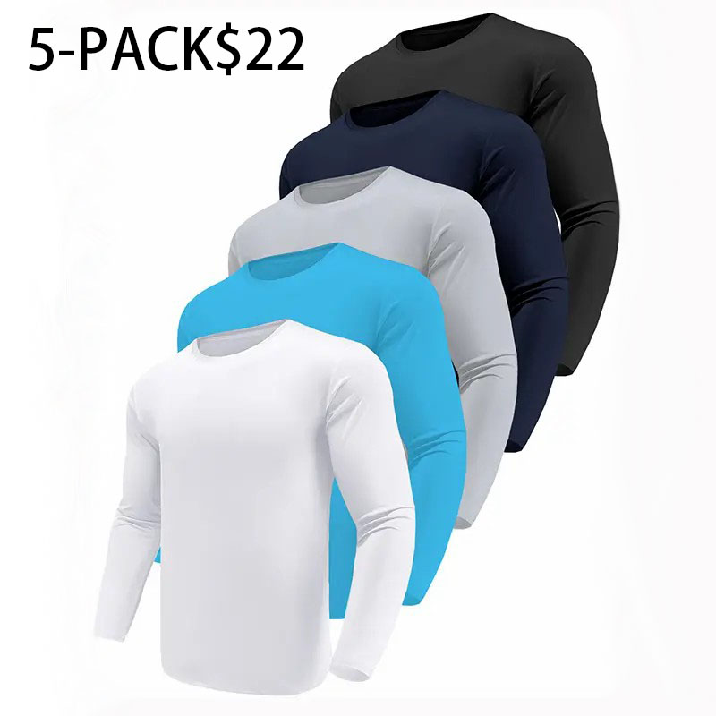 Men’s 5-Pack Moisture Wicking Long Sleeve Activewear T-Shirts