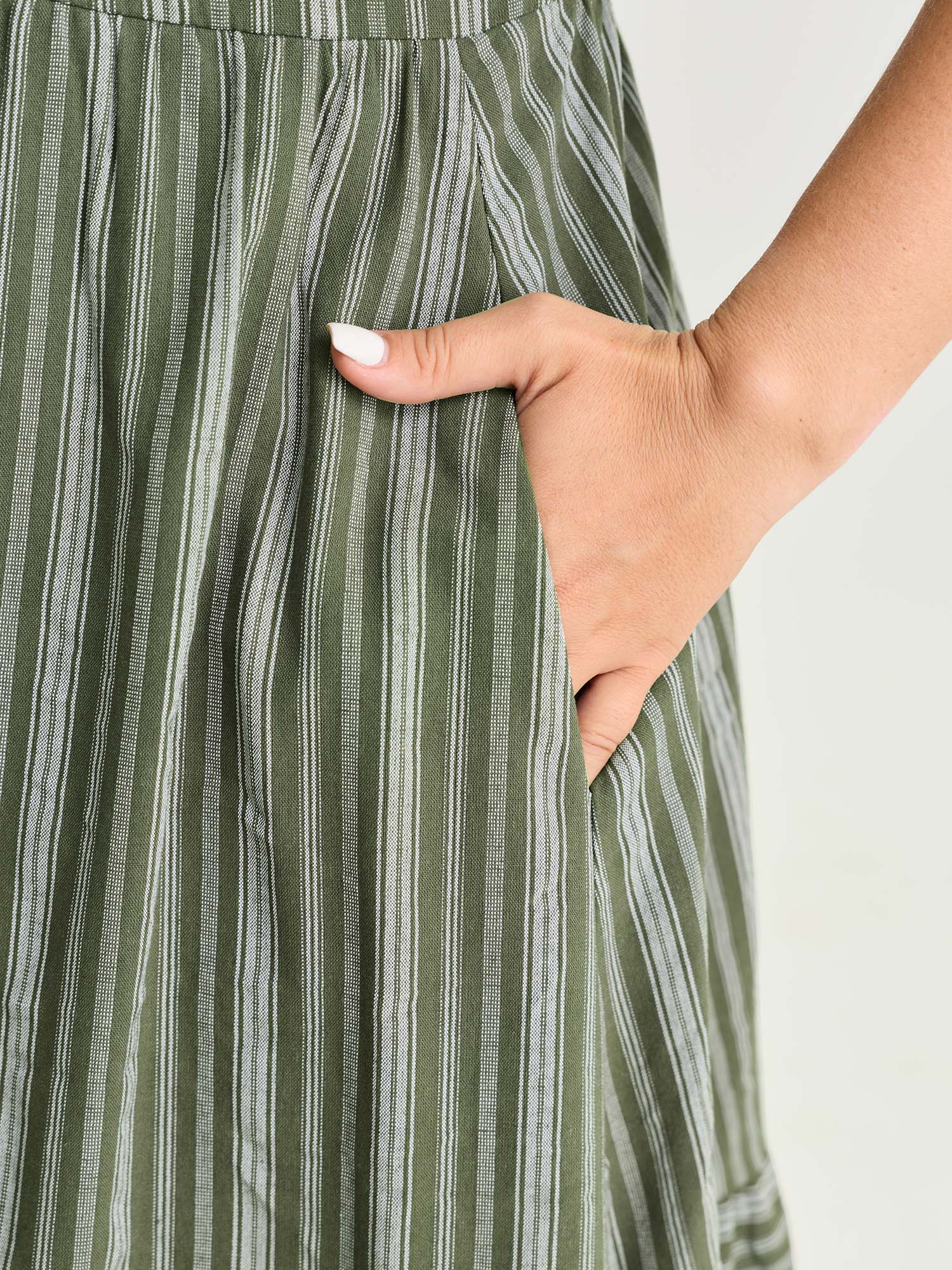 Striped Print V-Neck Midi Dress