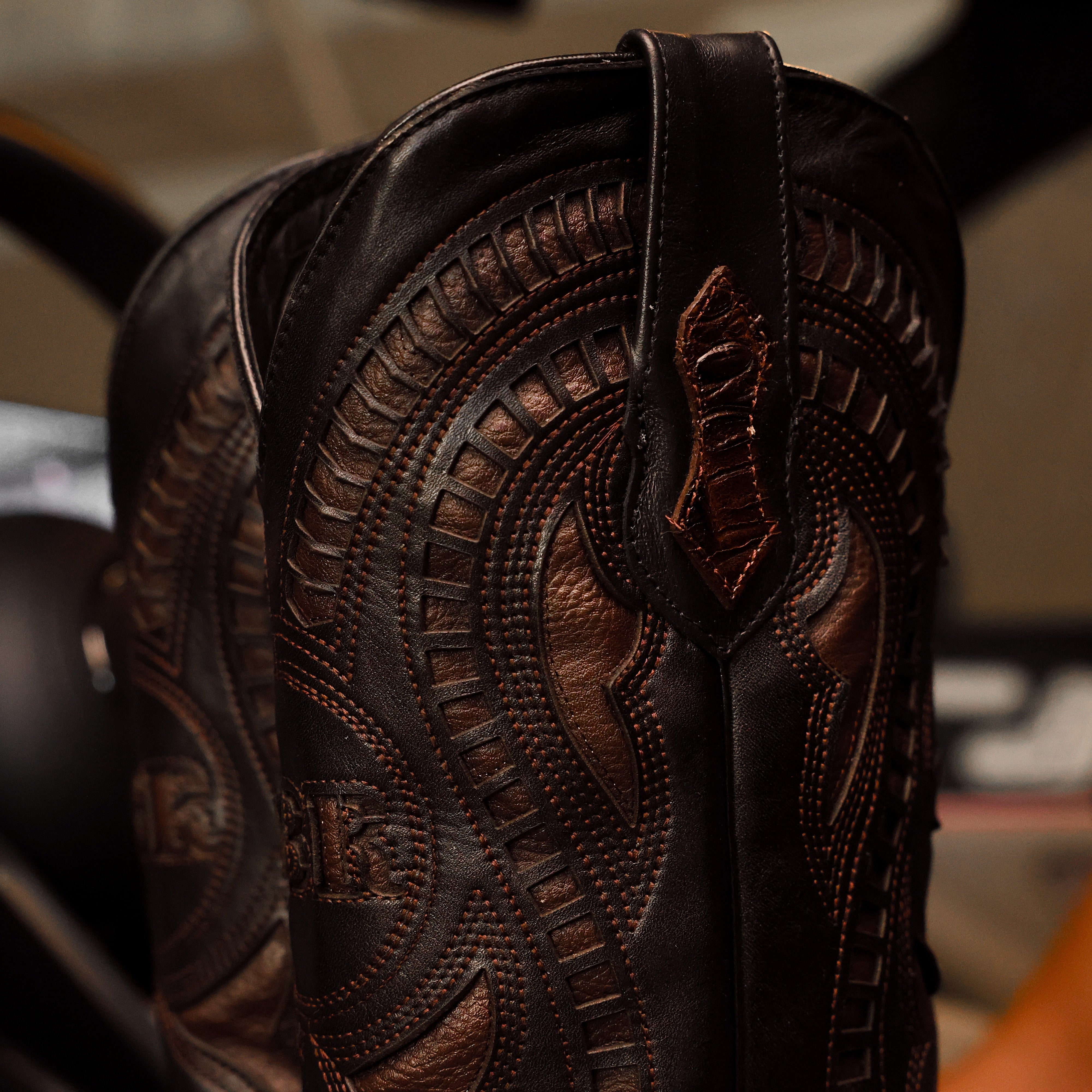 Chocolate Brown Caiman Belly Leather Boots - Square Toe