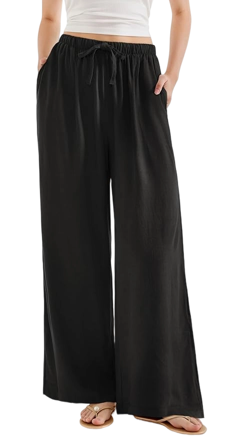 Women’s Wide Leg Linen Palazzo Pants – High Waist Lounge Pants with Pockets