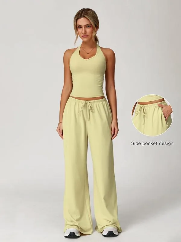 Women's Solid Crop Tank Top & Wide Leg Pants Set (Just $3 a set!)