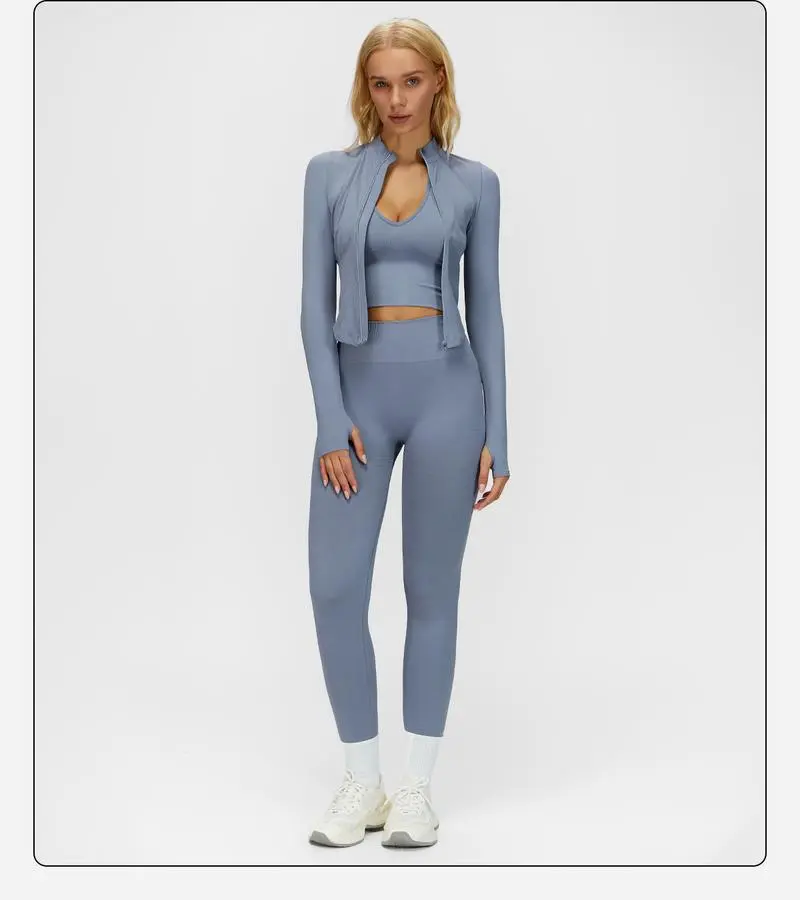 Women's Criss Cross Crop Tank, Zip-Up Jacket & High-Waist Leggings Set