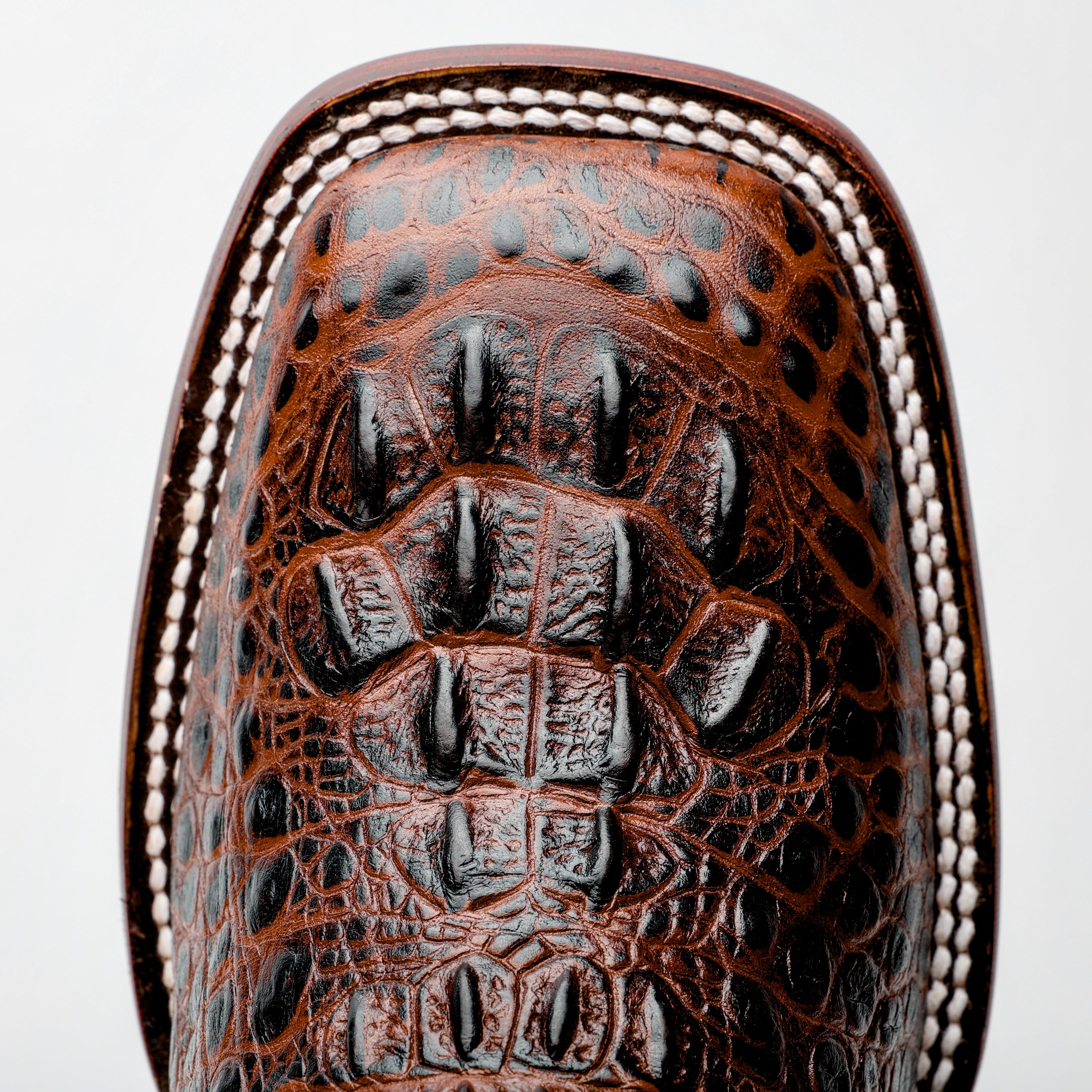 Brown Caiman Neck Leather Boots - Square Toe