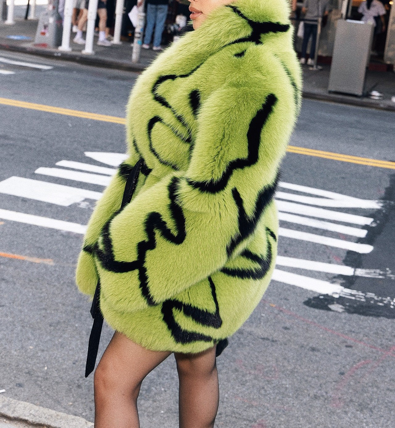 Avocado Graffiti Faux Fur Coat