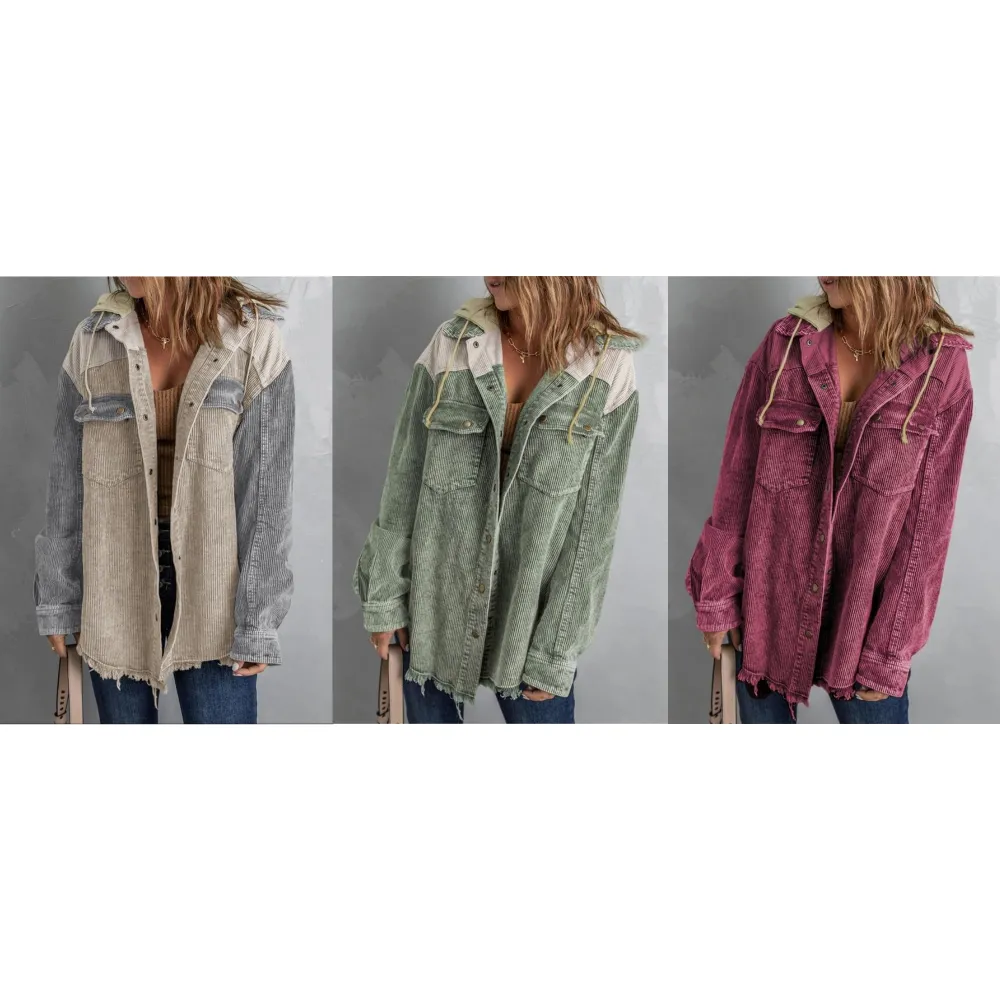 Women's Colorblock Button Front Corduroy Jacket