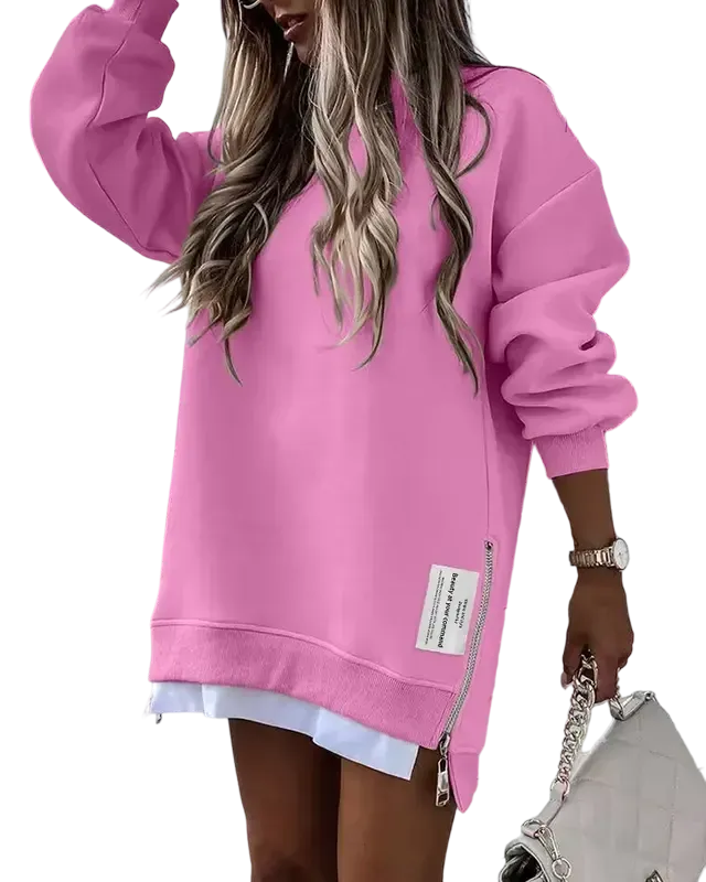 Women's pullover sweatshirt with slit casual dress