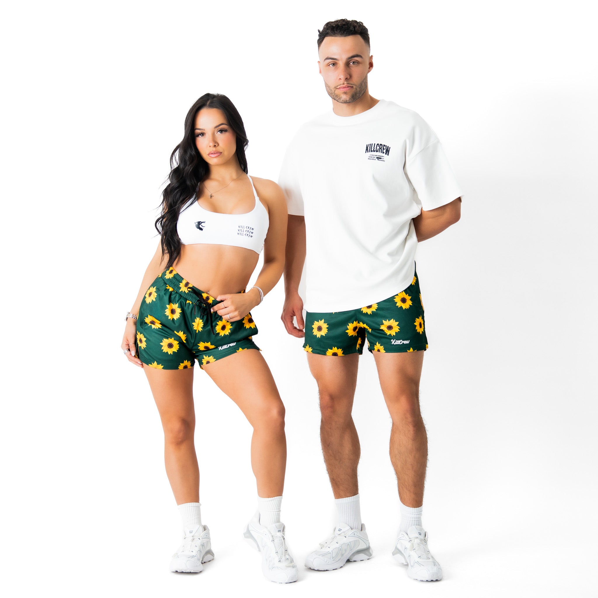 MUAY THAI SHORTS (MID THIGH CUT) SUNFLOWER - GREEN