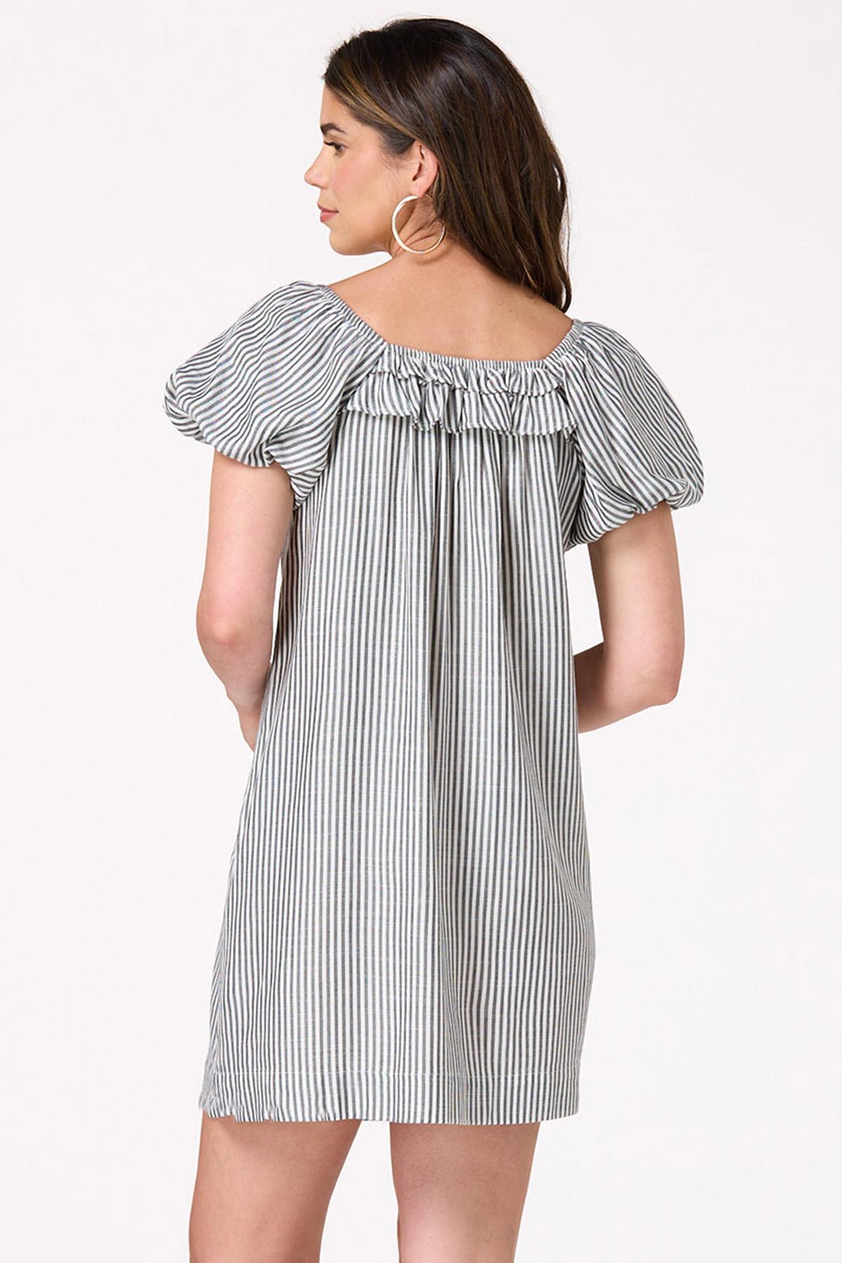 Stripe Puff Sleeve Swing Dress