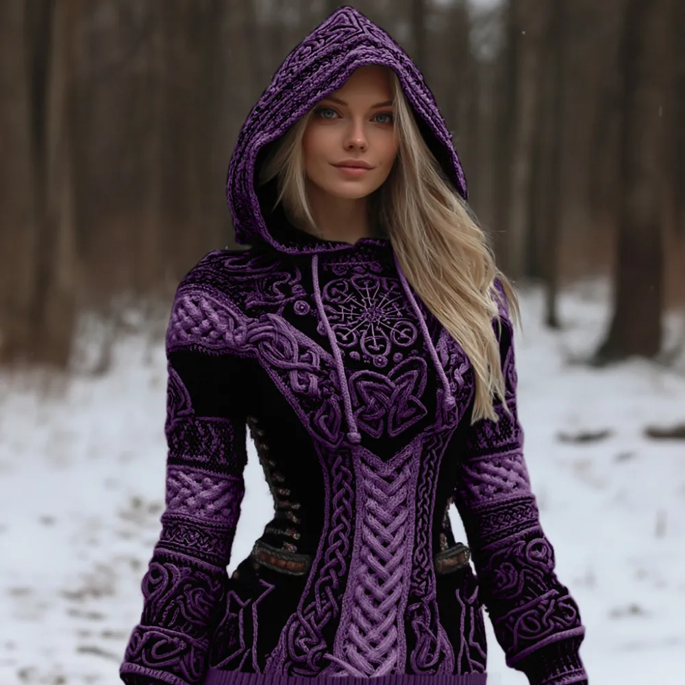 Women's Vintage Viking Celtic Knot Vegvisir Rune Knit Sweater