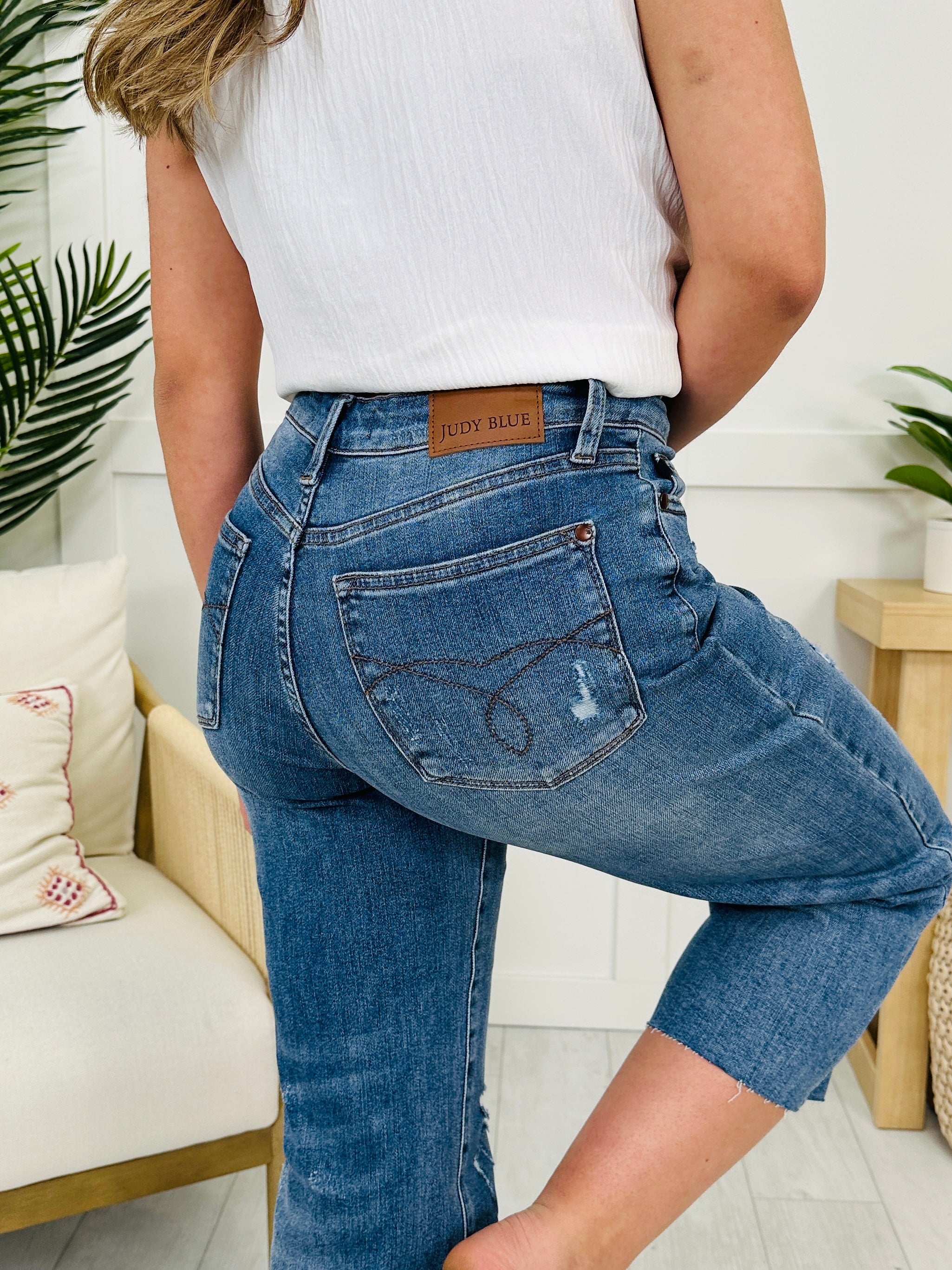 Judy Blue Sew Into You Embroidered Cropped Wide Leg Jeans