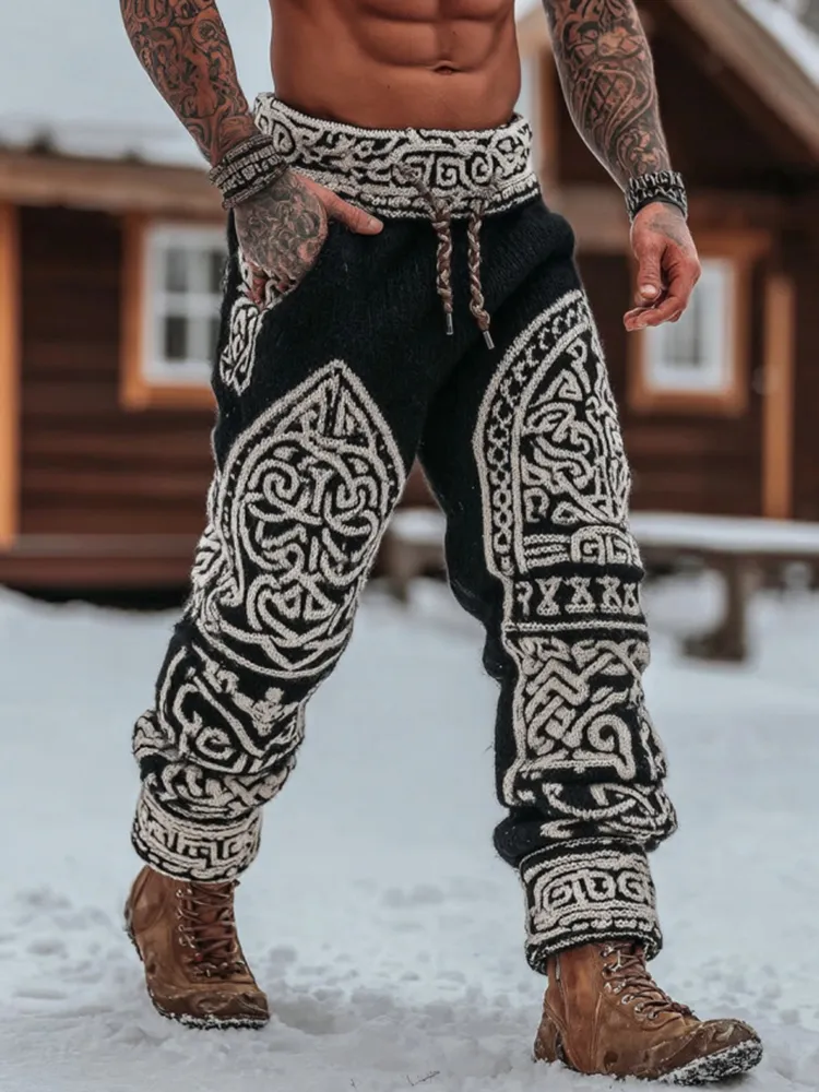 Men's Viking Tribal Celtic Geometry Pattern Art Cozy Knit Pants