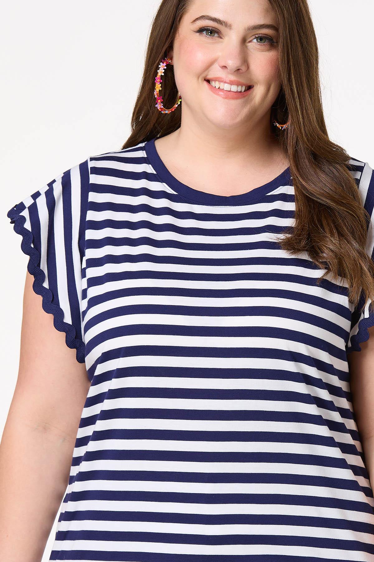 Plus Size Stripe Ric Rac Trim Top