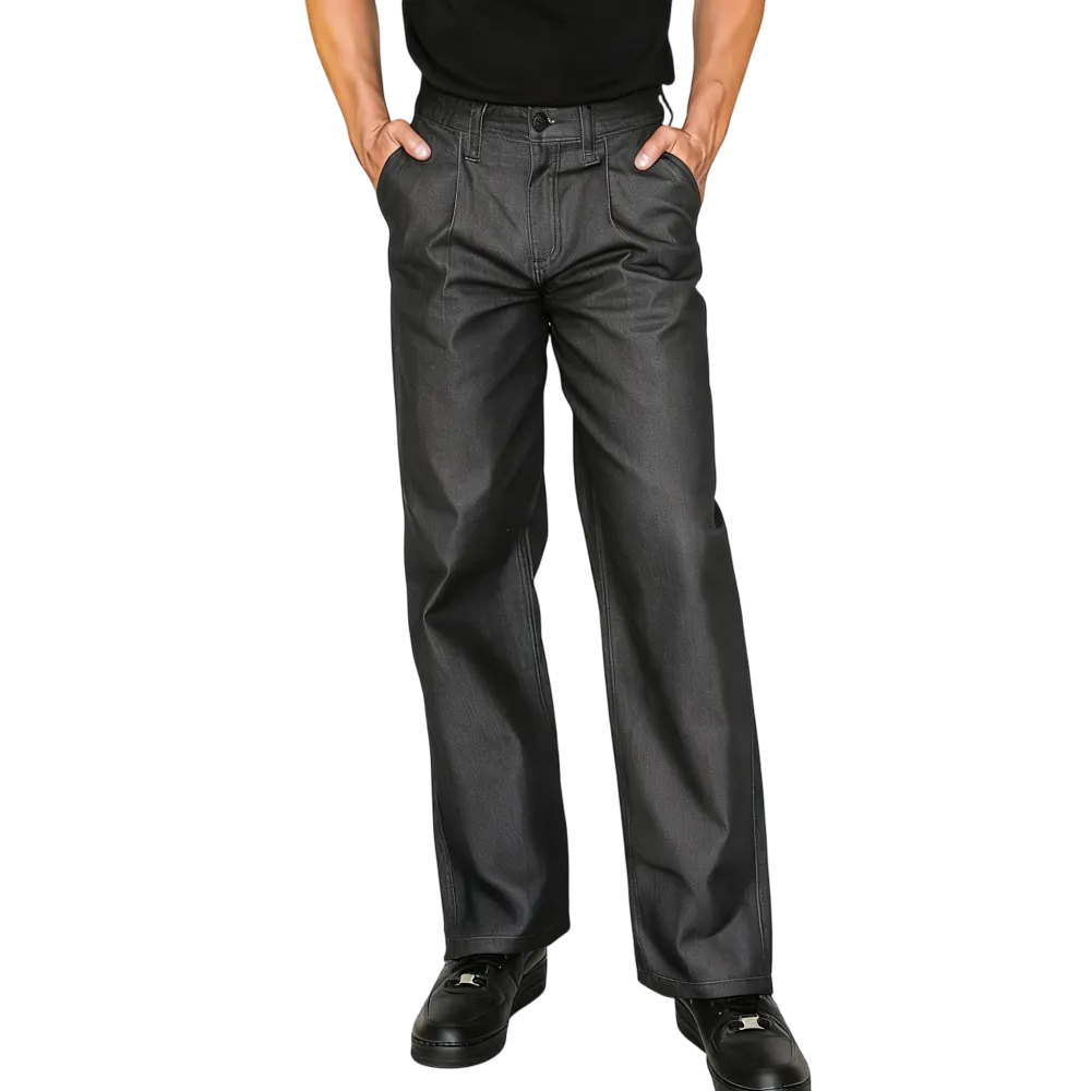 Pleated Raw Denim Baggy Fit Jeans