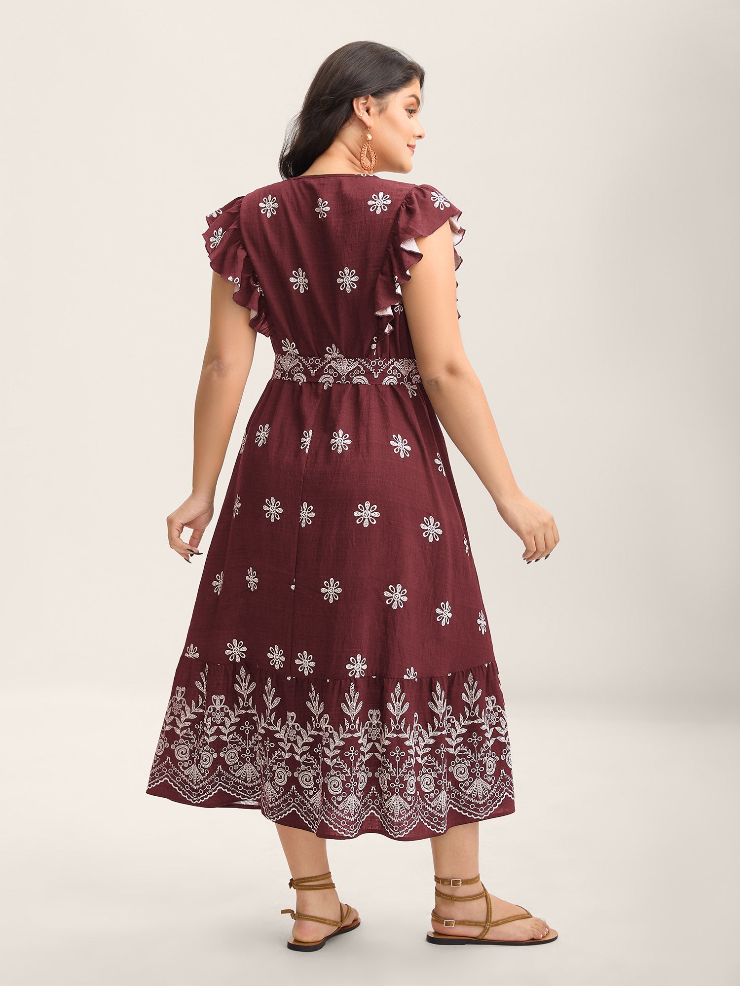 Rayon Stretchy Waist Pockets Flutter Maxi Dress