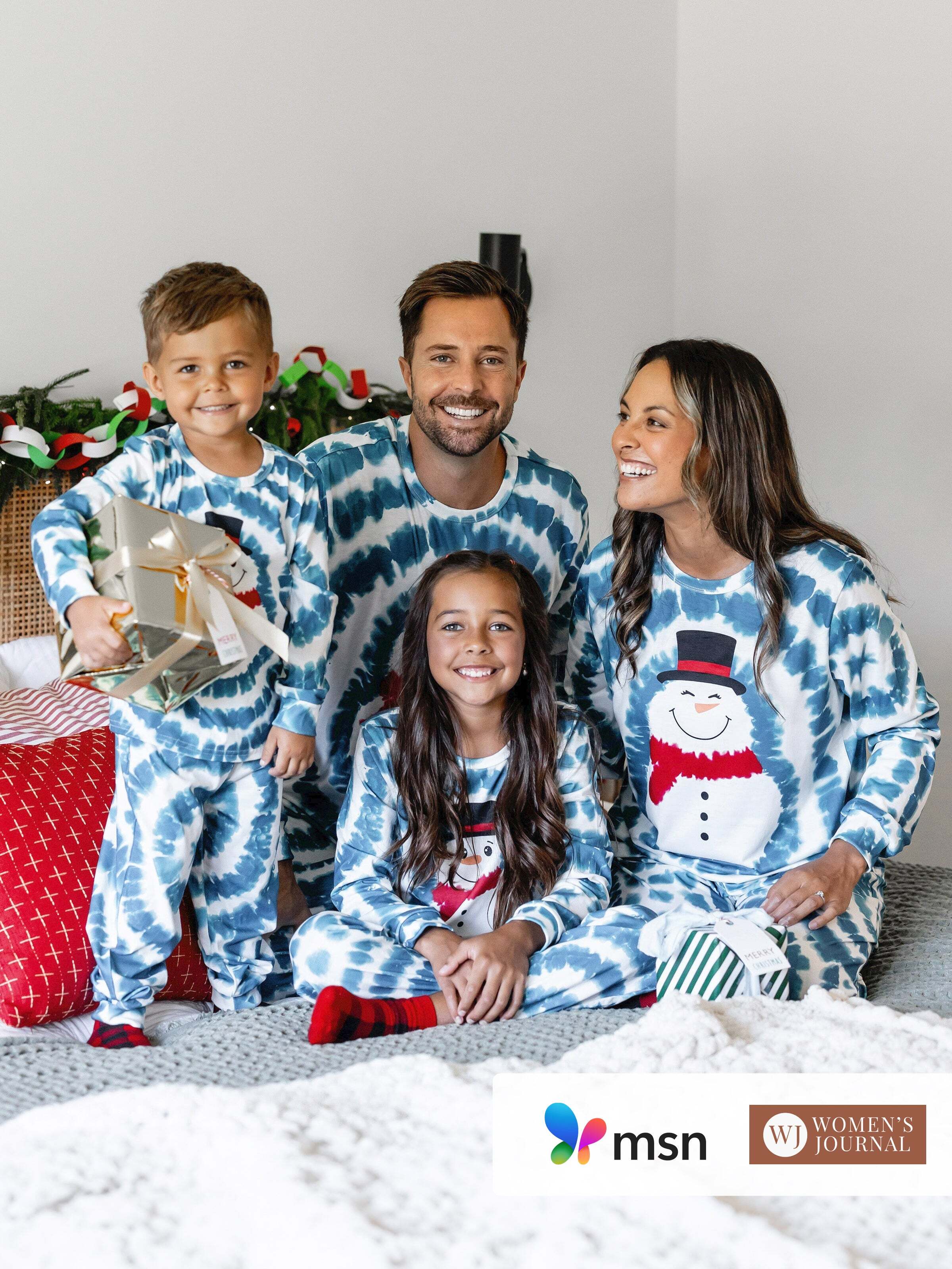 Christmas Matching Family Pajamas Set Tie-dye Snowman Print Blue PJS with Christmas Socks Deep Blue