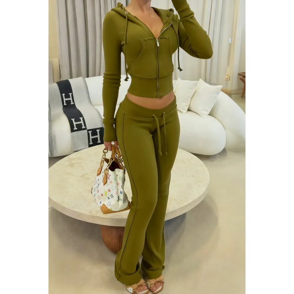 Women's Cropped Zip-Up Two-Piece Set
