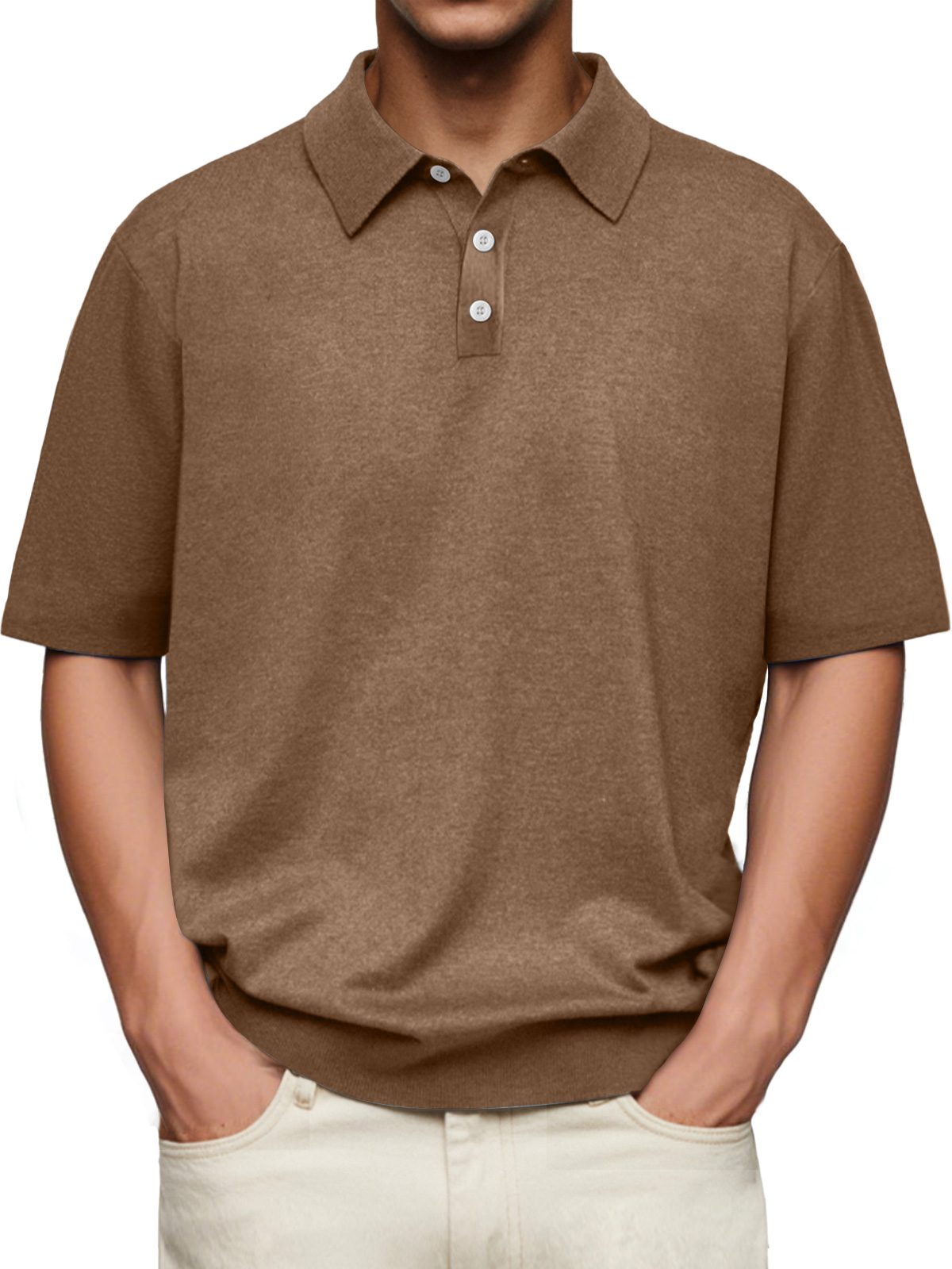 Men's Daily Lapel Button Casual Solid Color Comfortable Short-sleeved Polo Shirt