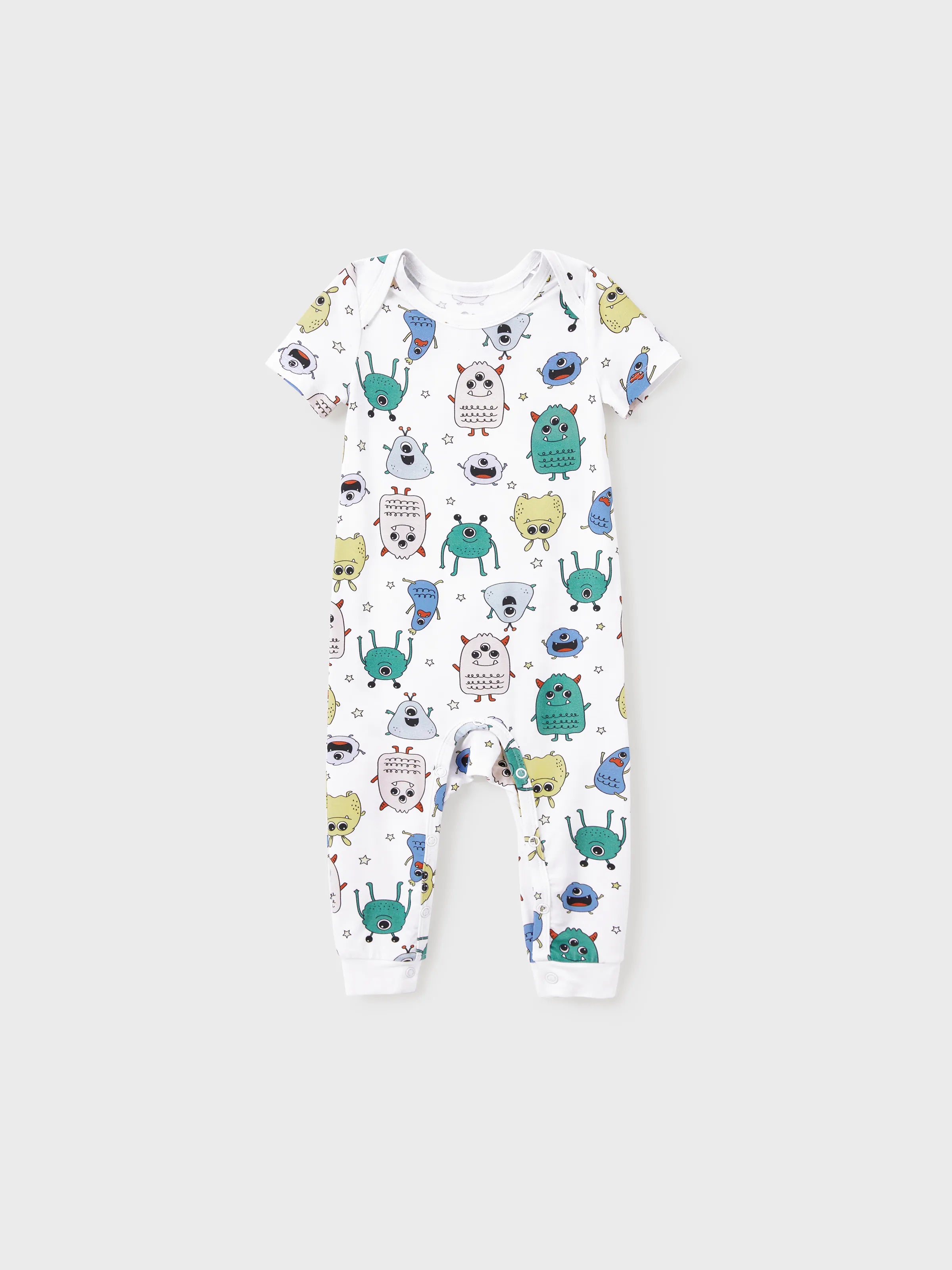 Bamboo Family Pajamas Cute Little Monster Print Short-sleeve Matching Pajama Set ( Snug-Fitting for Children ) White