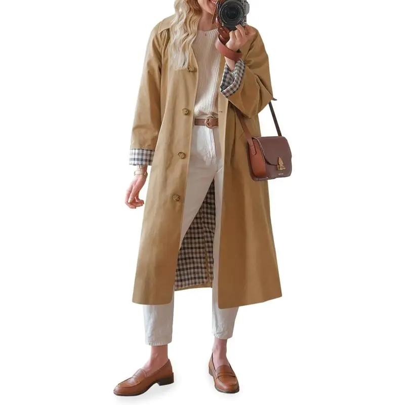 Womens Long Trench Coat Single Breasted Windproof Overcoat