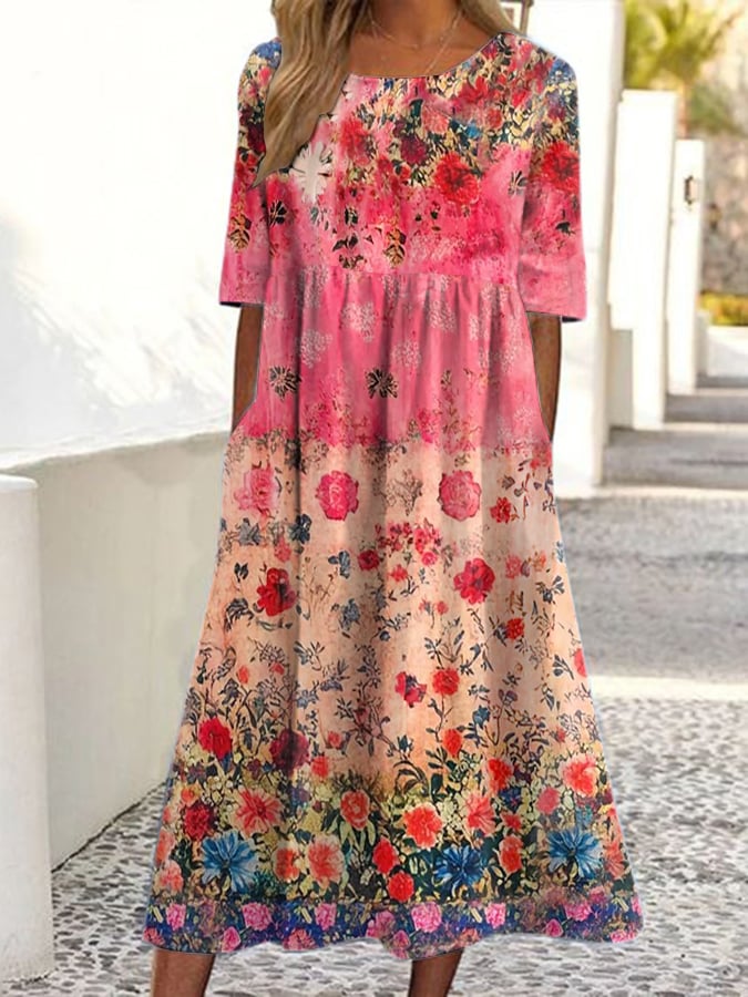 Women's Vintage Floral Art Print Dress- Fast Shipping