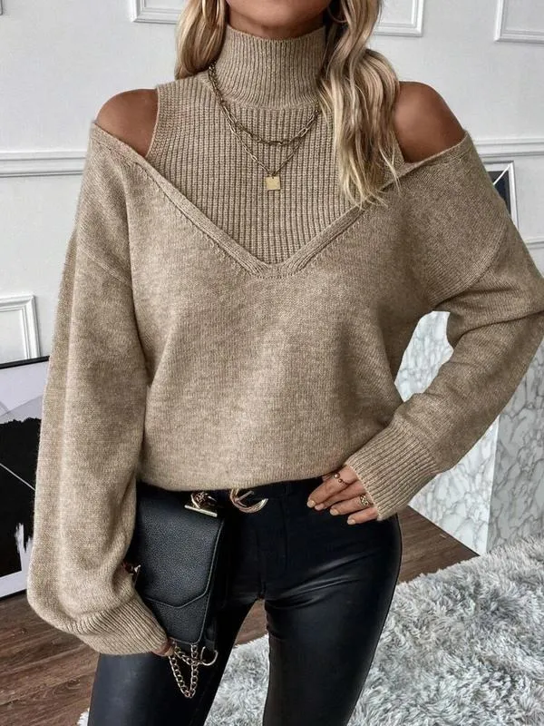 Women's Plain Cut Out High Neck Sweater