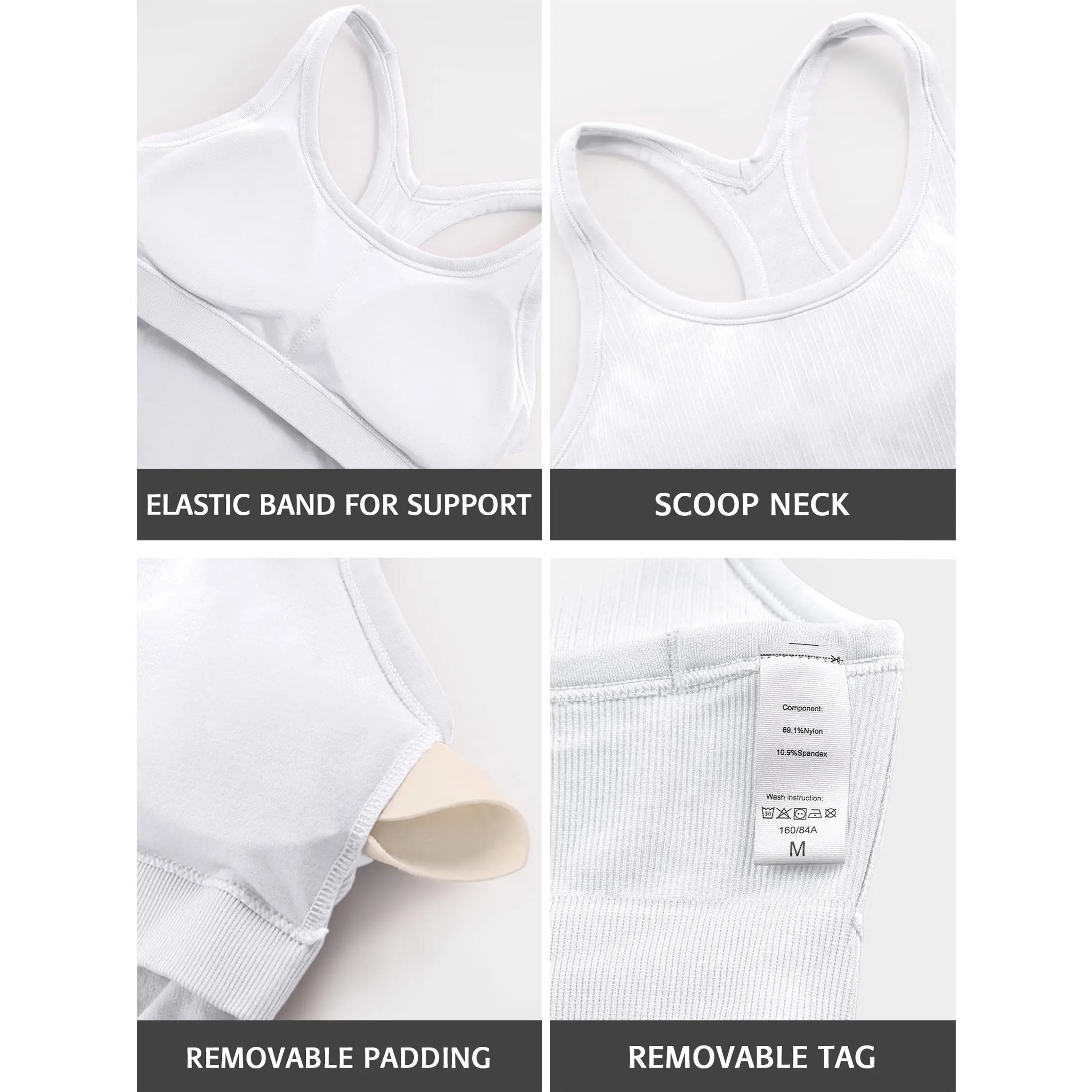 ✨ Women’s Ribbed Racerback Workout Tank with Built-In Bra