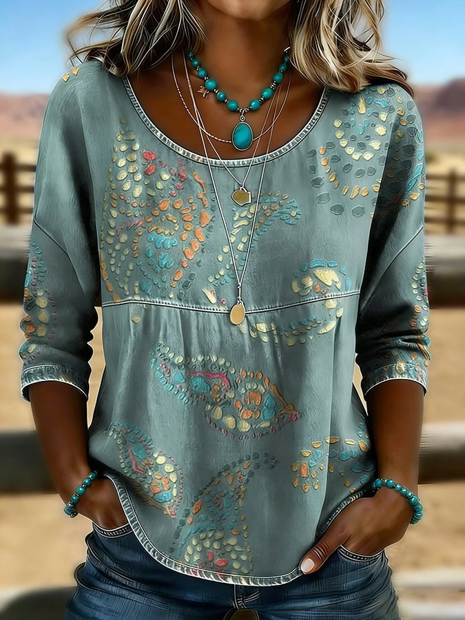 Women's Casual Retro Western Linen Top