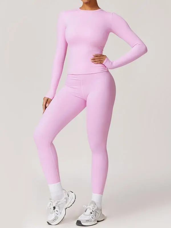 Women's Solid Color Long Sleeve Tee & Leggings Tracksuit Set