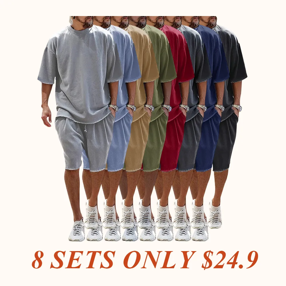 Casual Loose Fit Solid Sports Sets Sweat Suit Textured Sweatsuit