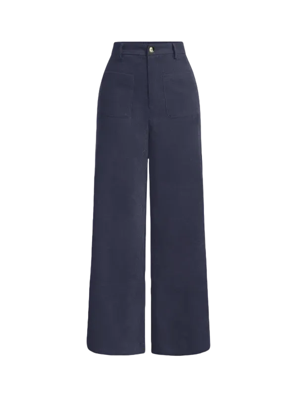 Women's solid color wide-leg pants with pockets and buttons