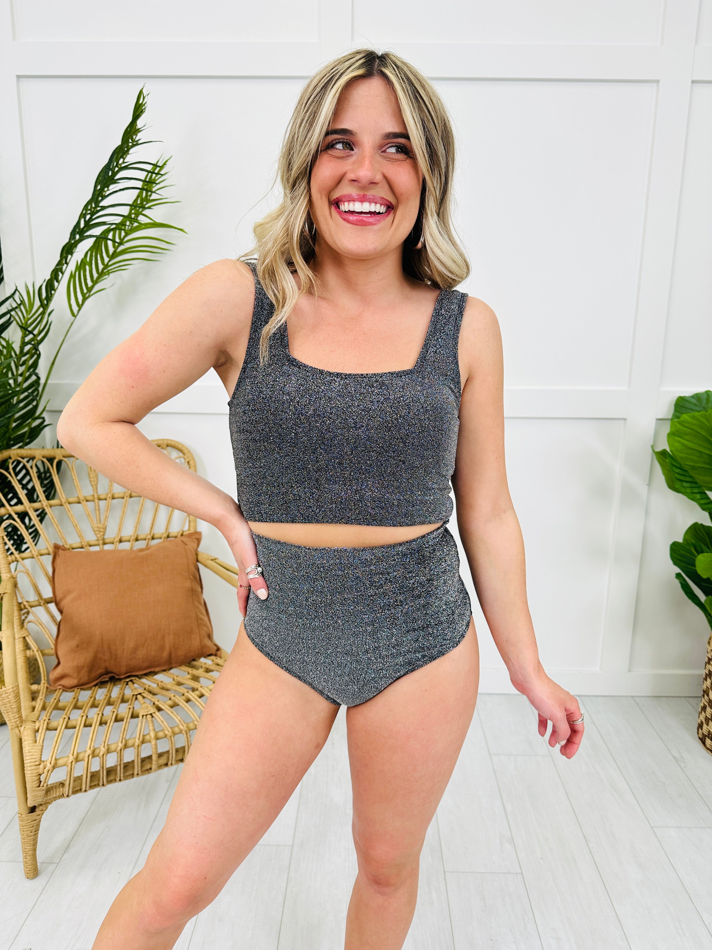 The Olivia Swim Top in Black Shimmer