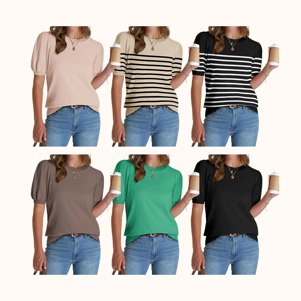 Women's Puff Short Sleeve 2026 Spring Summer Sweater - Lightweight Knit Top - Business Casual Blouse
