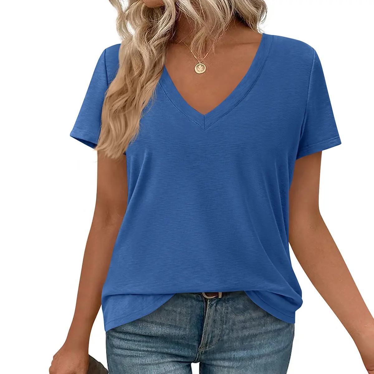 🔥11-Pack $24.99-Women’s Summer Casual V Neck Sleeve Loose Basic Tees