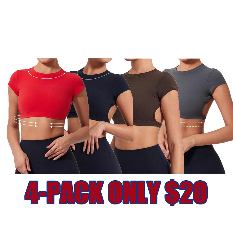 Women’s Backless Crop Gym Top — Short Sleeve Active Tee