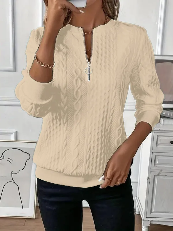 Women's Plain Textured Half Zip Up Sweatshirt