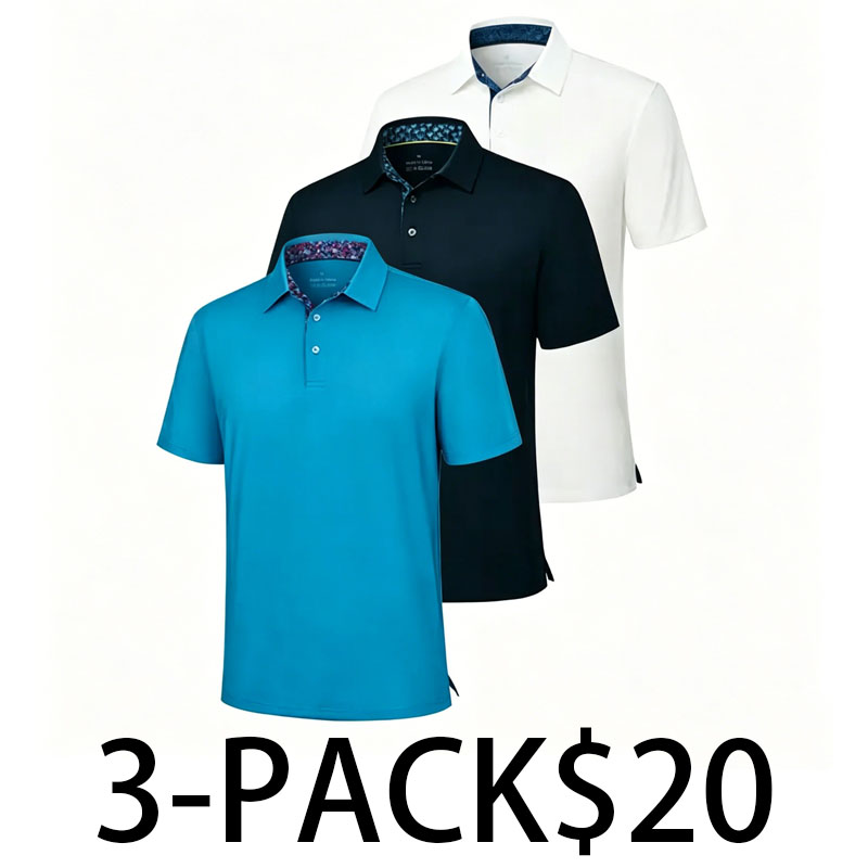 Men's 3-Pack Performance Polo Shirts – Breathable, Quick-Dry, UPF30+